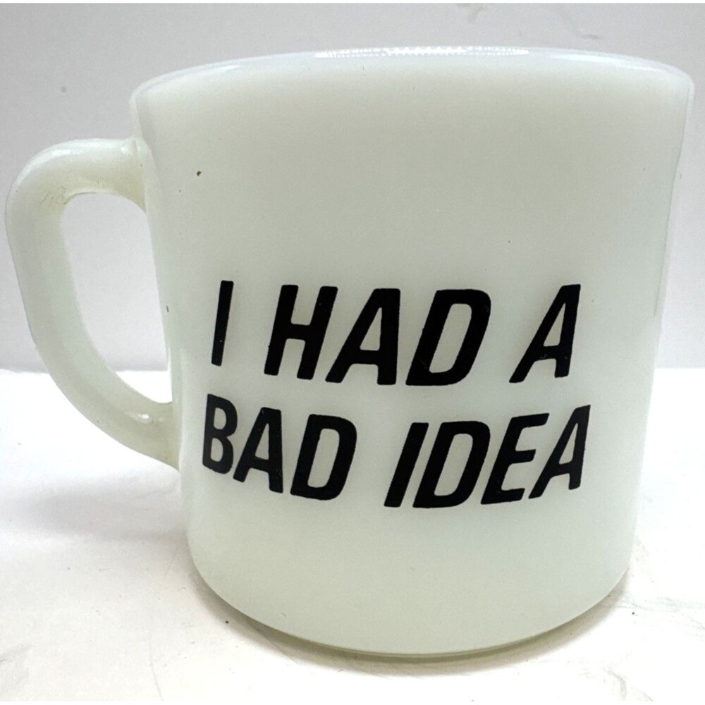 VTG "I Had a Bad Idea/I'm a N.O.L.I.C Bad Guy" Federal Milk Glass Mug USA - Picture 4 of 6